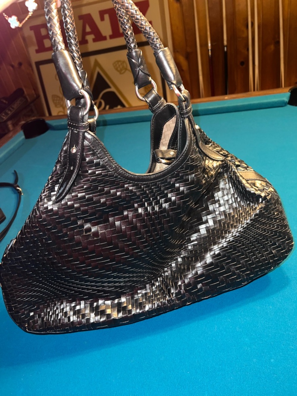 Vintage Cole Haan Woven Leather Shoulder Bag - Black